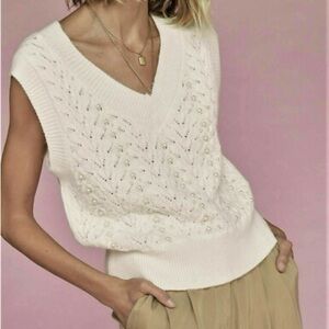Zara Cream Pearl Cable-knit Sweater Vest